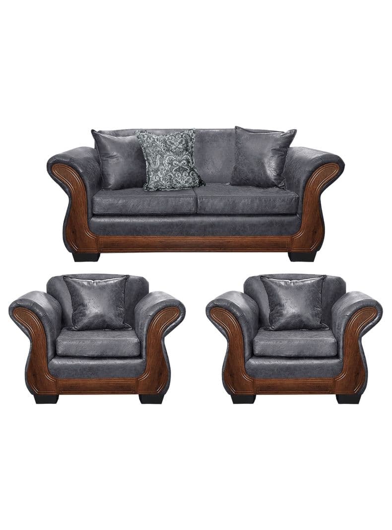 Living Con Resorte Estructural 5 Cuerpos 3+1+1 Finis Envejecido X Gris