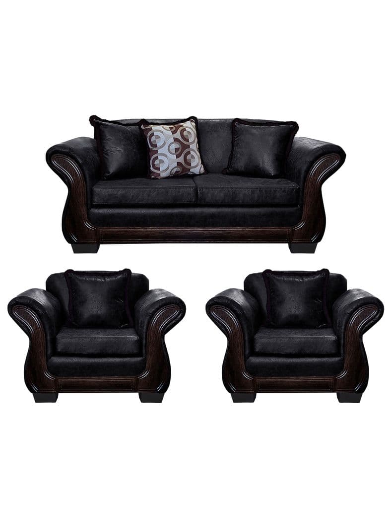 Living Con Resorte Estructural 5 Cuerpos 3+1+1 Finis Envejecido Negro