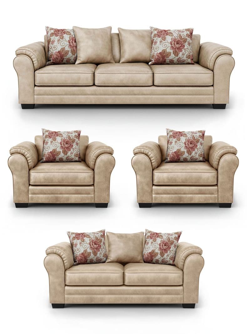 Living 9 Cuerpos 4+3+1+1 XL Con Resorte Estructural Grandon Envejecido Beige