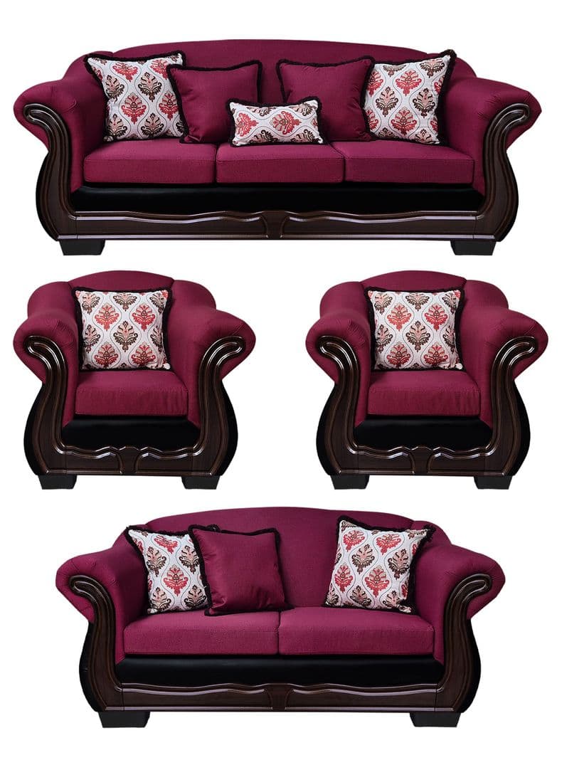 Living Con Resorte Estructural 9 Cuerpos Bufalo 4+3+1+1 Chenille+PU Guinda