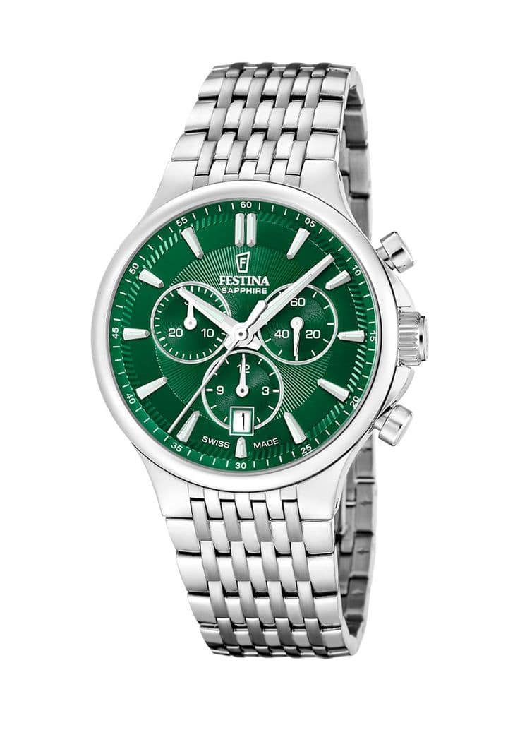 Reloj F20093/3 Festina Swiss Verde Hombre Chrono Plateado