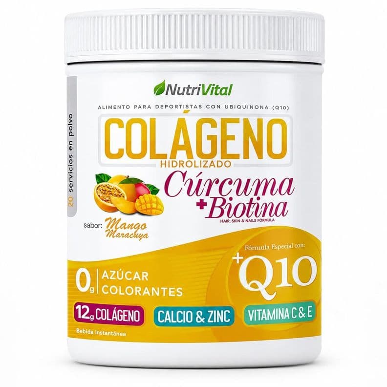Colageno Hidrolizado Q10 con Curcuma y Biotina 300 Grs Nutrivital Blanco