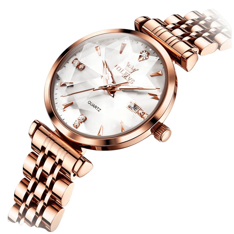 Reloj de Cuarzo para Mujer con Esfera Blanca Clasica Dorado Metalico