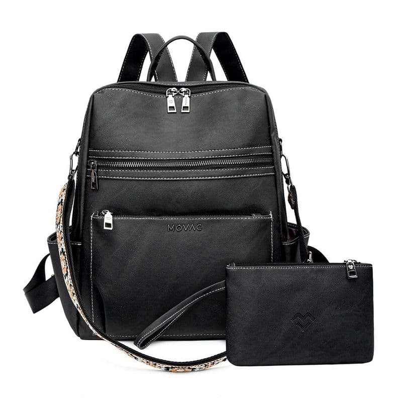 Mochila Cartera MOVAC DuoStyle Cuero Pu con practico Monedero Versatil Negro