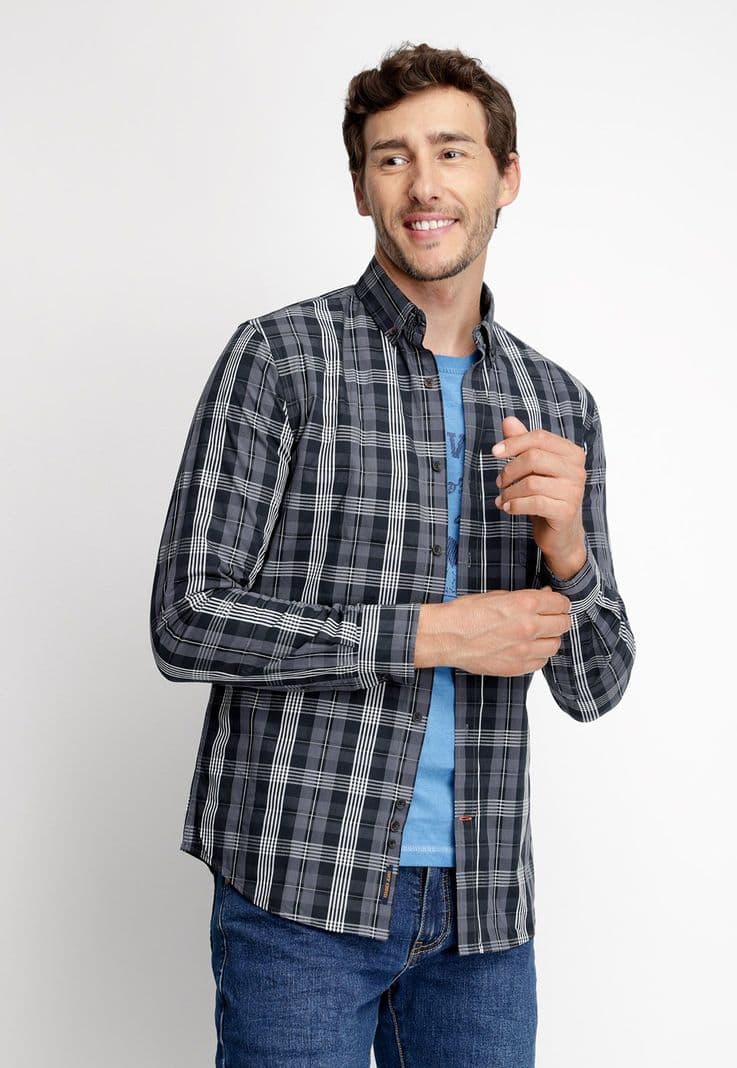 Camisa Checkered Marine Fj Marine Azul S