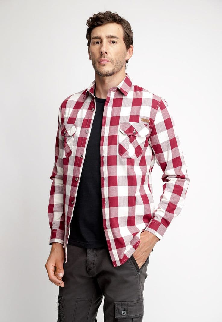 Camisa Checkered Indiana Fj Cabernet Melange Rojo S