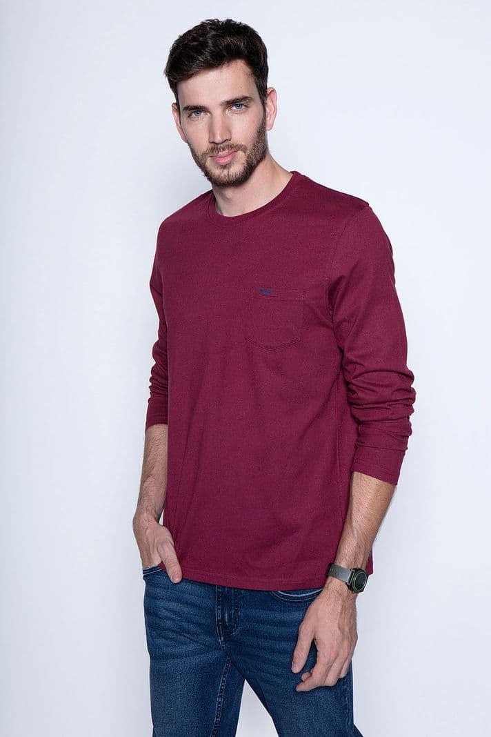 Polera Basica Ml Burgundy Rojo XL