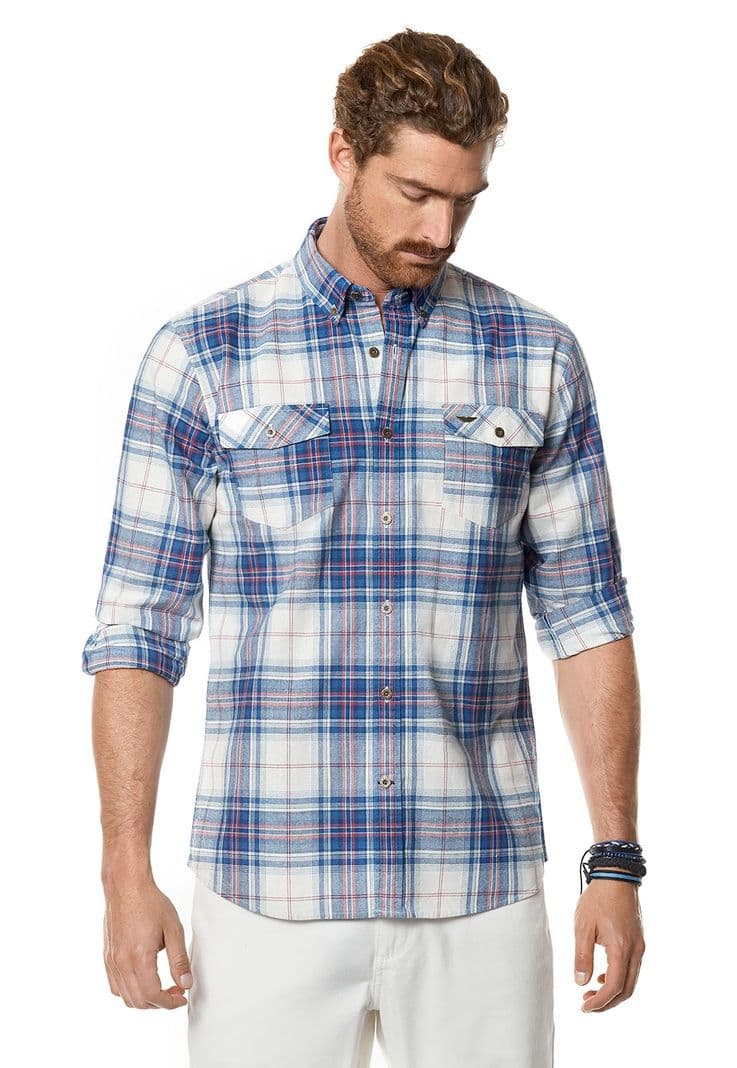 Camisa Checkered Texas Fj Blue Azul S