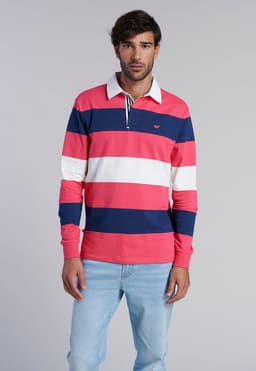 Polera Rugby Rayas Newark Coral Rojo S