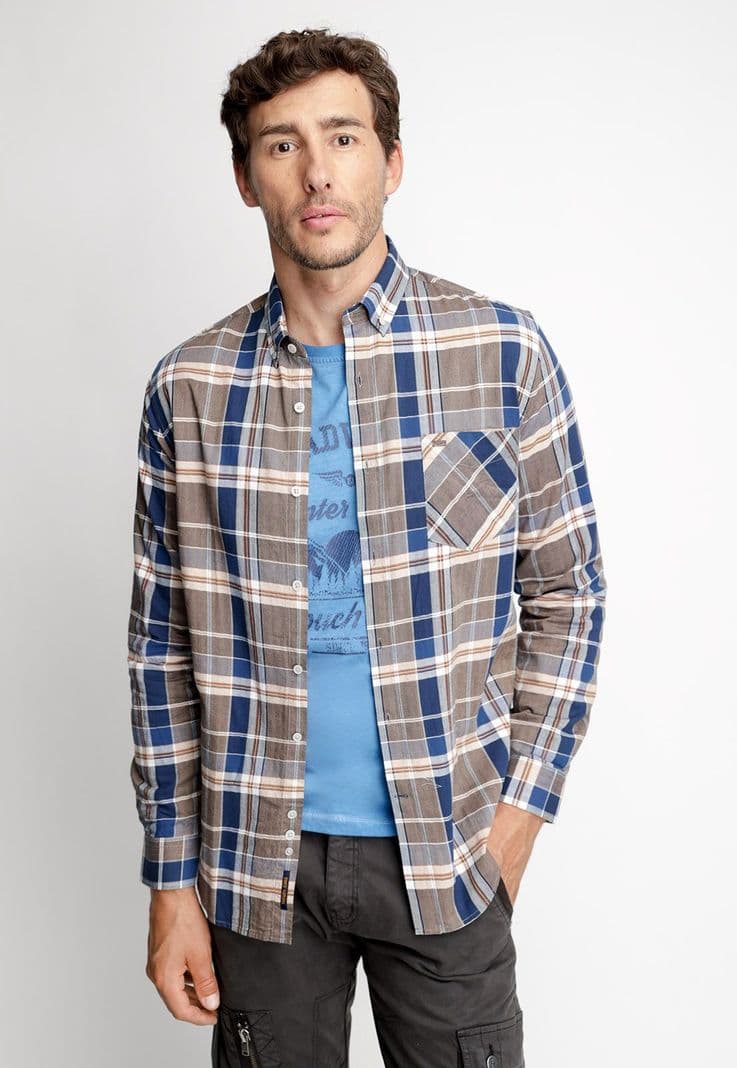 Camisa Checkered San Diego Fj Camel Cafe S