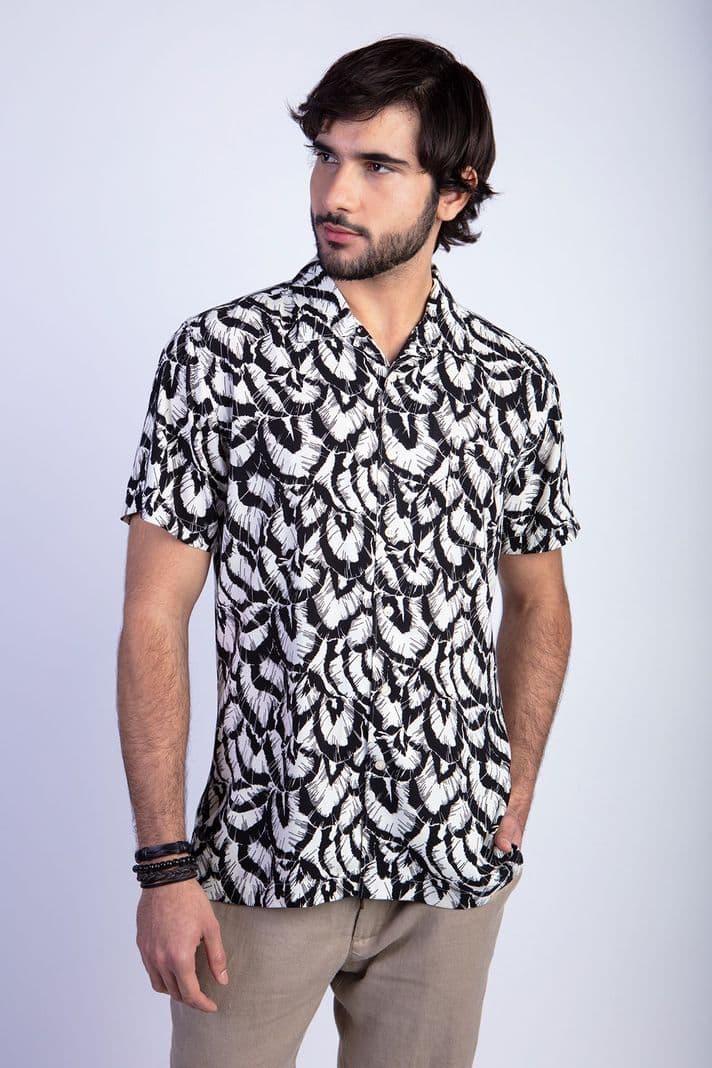 Camisa Estampada Hojas F Black Negro XL