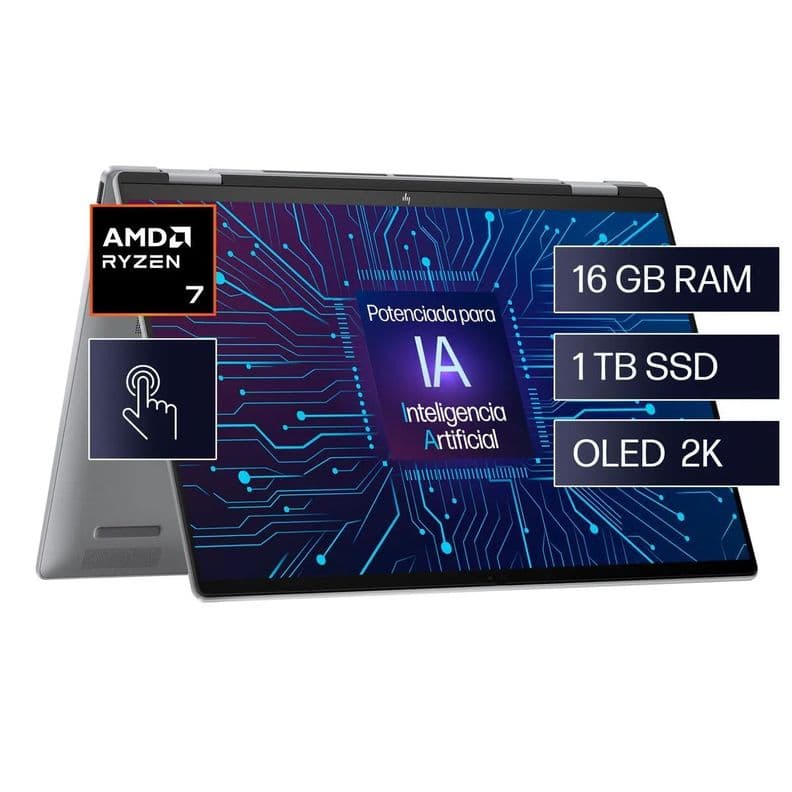 Notebook HP Envy 2 in 1 16-ad0003la AMD Ryzen 7 16GB RAM 1TB SSD Plata