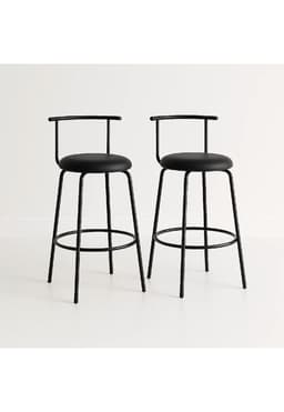 Pack de 2 Taburetes Altos Oslo Metal y Cuero Sintetico - Negro