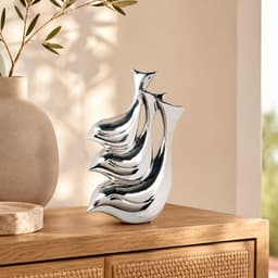 Figura Decorativa Dolphin Family Plateado Metalico