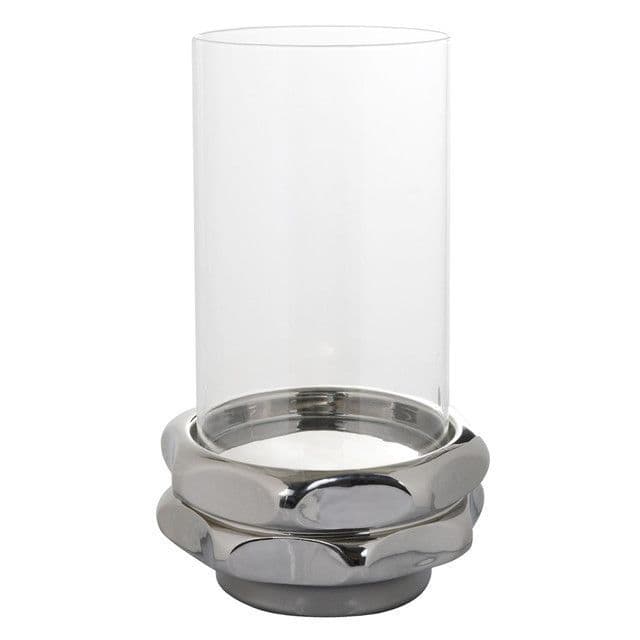 Portavela Decorativo Tuerca Angosto Plateado Metalico