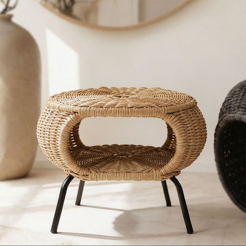 Mesa Otomana Apoyapies Rattan Minimalista Beige