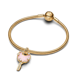 Charm Colgante Grande Llave Amor Rosado Opalescente Dorado