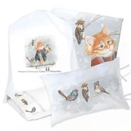 JUEGO DE CAMA FUNDA DE PLUMON + SABANA BAJERA +2 FUNDAS ALMOHADA GATITO Y AMIGOS 1 PLAZA Blanco