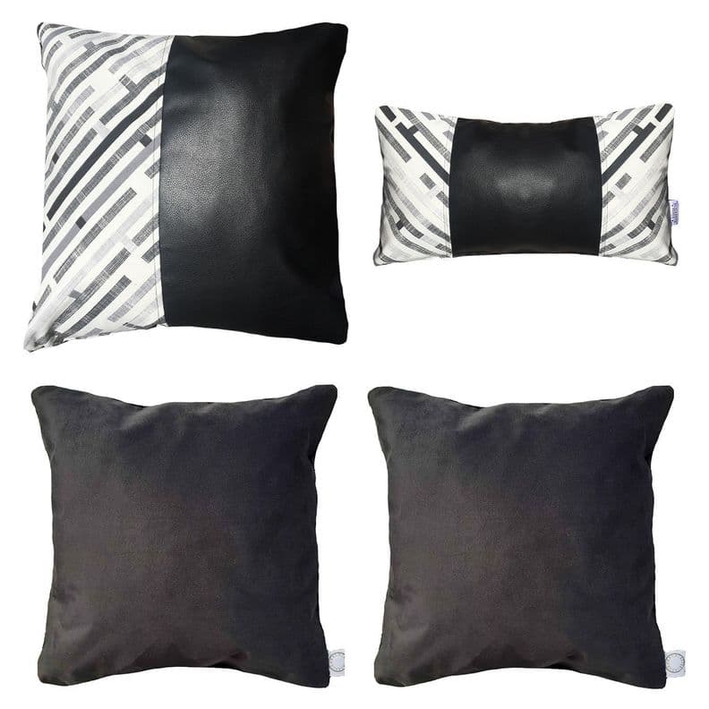 PACK 4 FUNDAS COJIN DECORATIVO ECOCUERO NEGRO 45X45