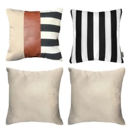 PACK 4 FUNDAS COJIN DECORATIVO ECOCUERO RAYAS NEGRO 45X45 Beige