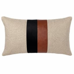 Cojin Decorativo Lino Cafe Negro Ecocuero 50x30 Relleno Beige