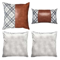 PACK 4 FUNDAS COJIN DECORATIVO ECOCUERO GRIS CAFE 45X45