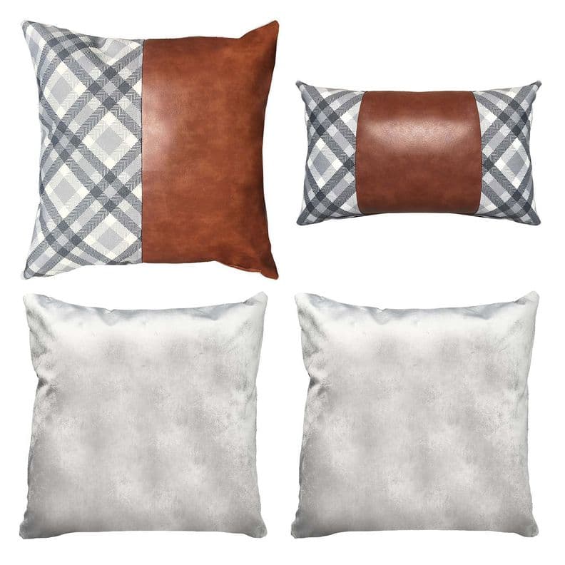 PACK 4 FUNDAS COJIN DECORATIVO ECOCUERO GRIS CAFE 45X45