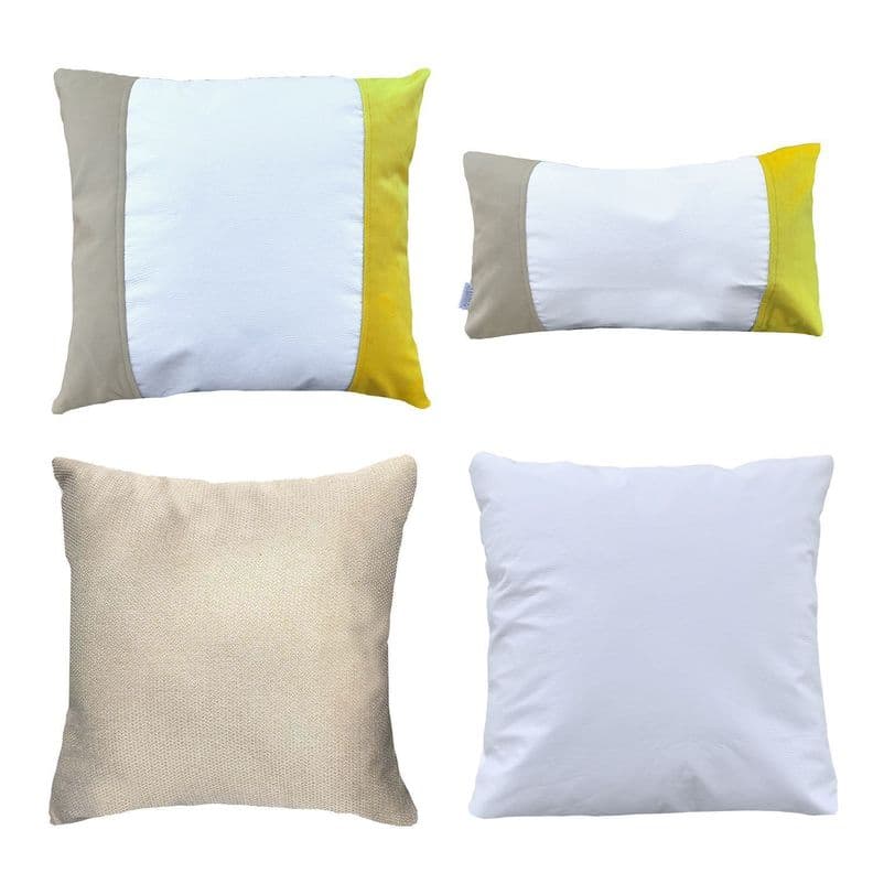 PACK 4 COJINES DECORATIVO ECOCUERO BLANCO BEIGE AMARILLO 50X50 RELLENO