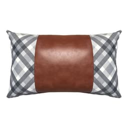 FUNDA COJIN DECORATIVO ECOCUERO GRIS Y CAFE 50X30