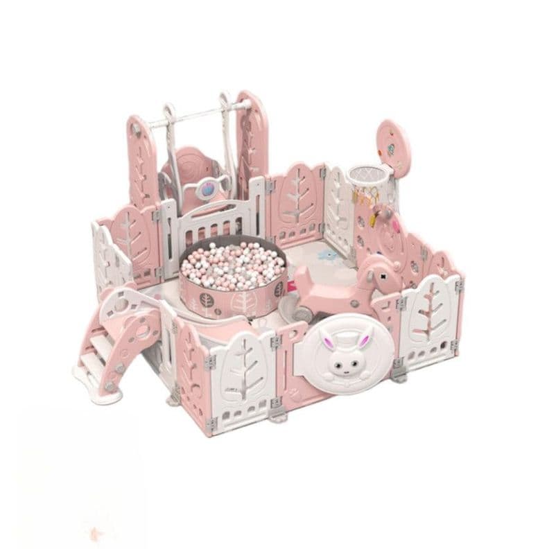 Corral Bebe Multiuso con alfombra y 8 Juegos, 160*160*63cm Rosado