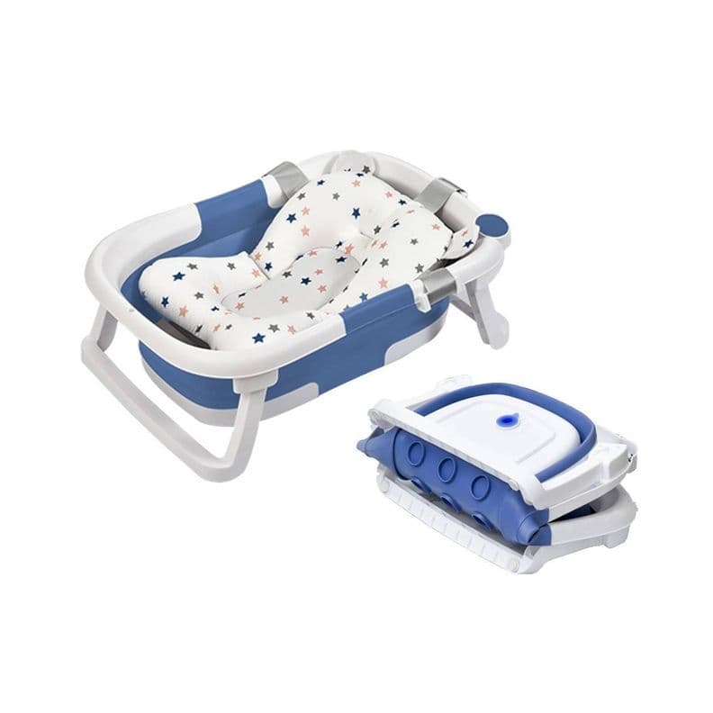 Tina Banera Plegable para Bebe con Cojin y Termometro Azul