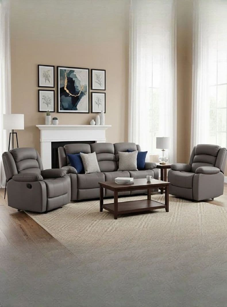 Living Reclinable 3 Cuerpos + 2 Bergers New Praga Set8041FF Gris