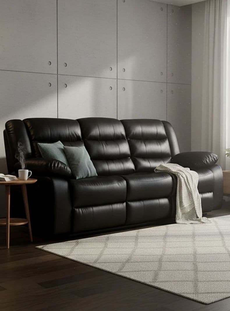 Sofa 3 Cuerpos Reclinable Portavasos Moderno Roma Negro