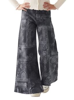 Jeans Ancho Nina Negro Denim Calce Palazzo Gris 14 anos