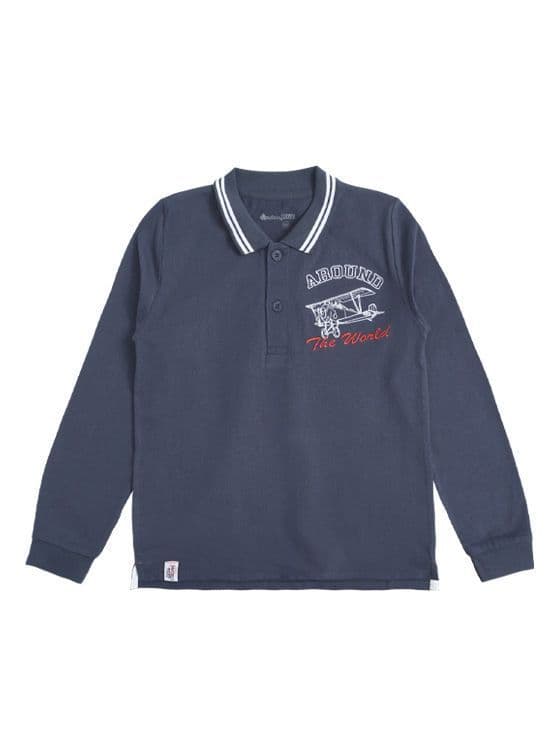 Polera Manga Larga Nino con Cuello Azul 4 anos