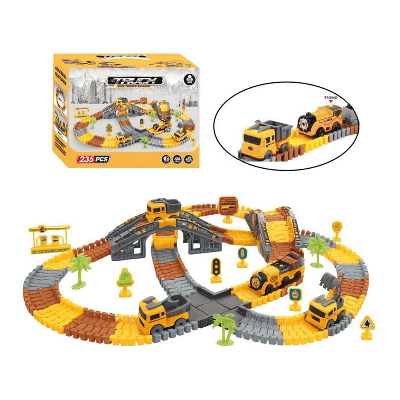 Pista de Carreras Juguete Camion de Construccion 235 Piezas Amarillo