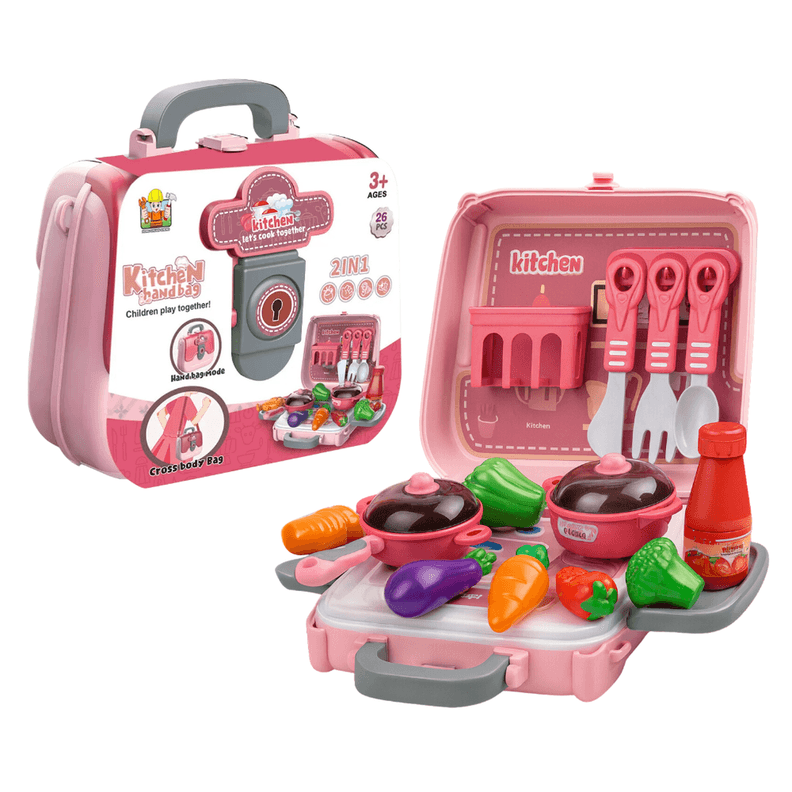 Set Maleta Maletin De Cocina 3 En 1 Infantil Ninos Juguete Rosado