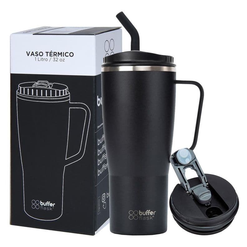 Vaso Termico Mug Buffer 1Lt Acero Inox Frio Calor Negro