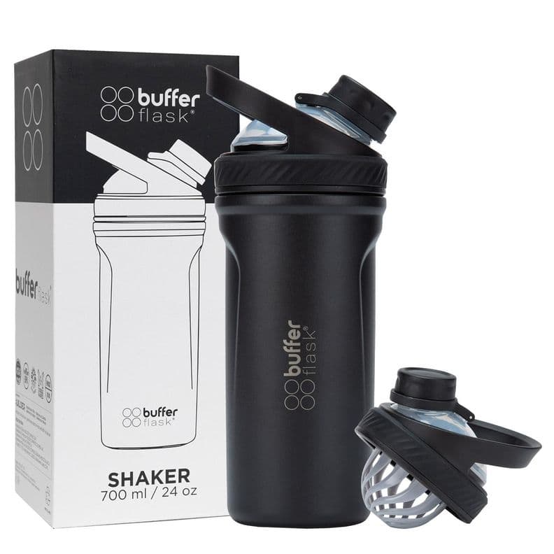 Shaker Vaso Proteina Mezclador Termico Buffer Acero Inox Negro