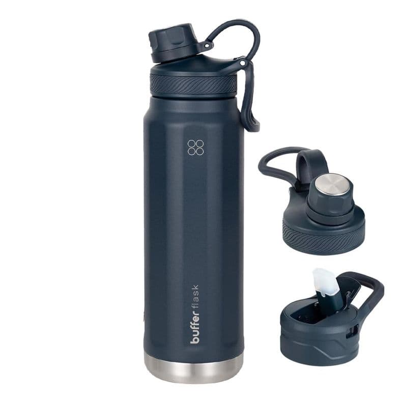 Botella Termica Agua Acero Inoxidable Buffer 1L +Tapas Azul Marino