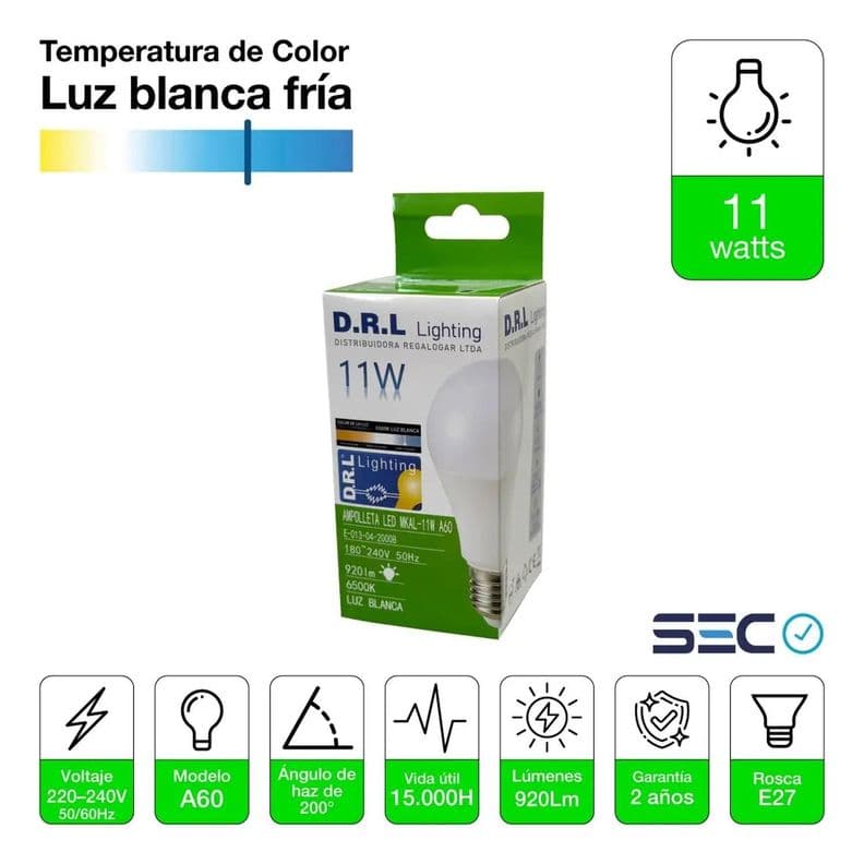 Pack 10 Ampolletas Led Drl 11w 920lm Calida O Blanca Frio Blanco