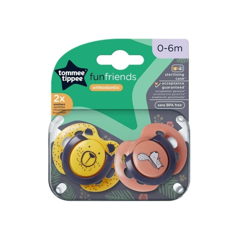 Chupete de silicona FunFriends 2 unidades 0-6 meses Amarillo/Rosado