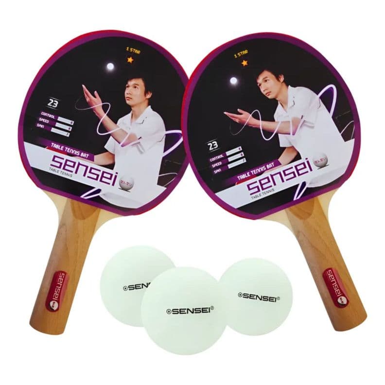 Set Tenis de Mesa Sensei 2 Paletas y 3 Pelotas Iniciacion Rojo
