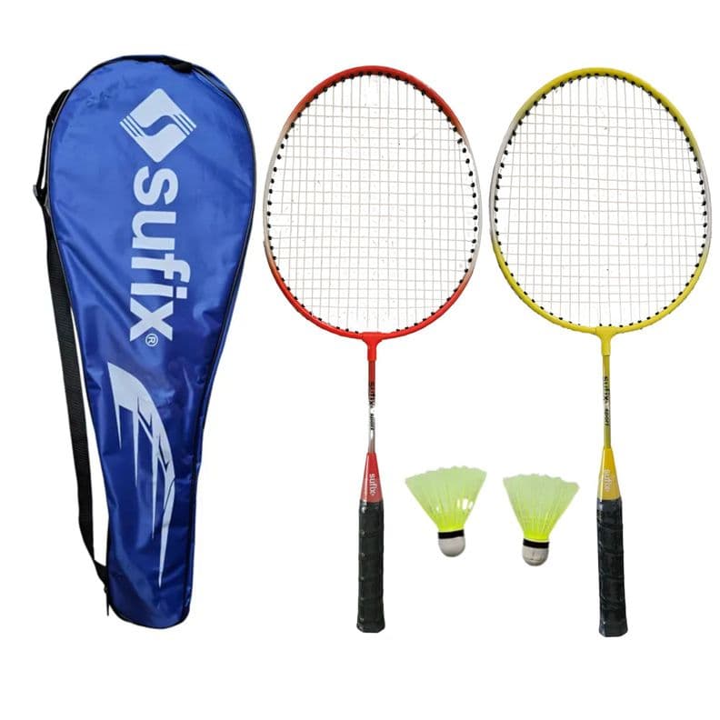 Set Badminton Ninos Sufix Junior 2 Raquetas + Plumas Azul