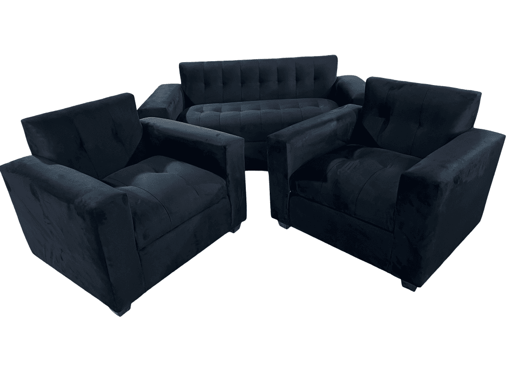 JUEGO DE LIVING NEGRO FELPA 2 CUERPOS