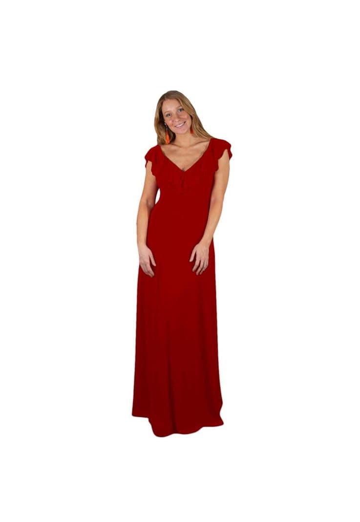 Vestido Largo Marken Rojo Italiano Lycra Vuelo Grande Maria Paskaro S