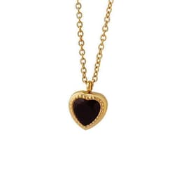 Collar Bano Oro Amarillo 18 Kilates Corazon Circon Onix Dorado