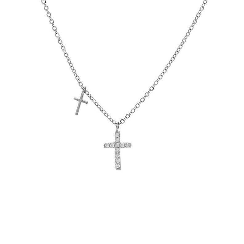 Collar Plata 925 Cruz Mini X2 Plateado