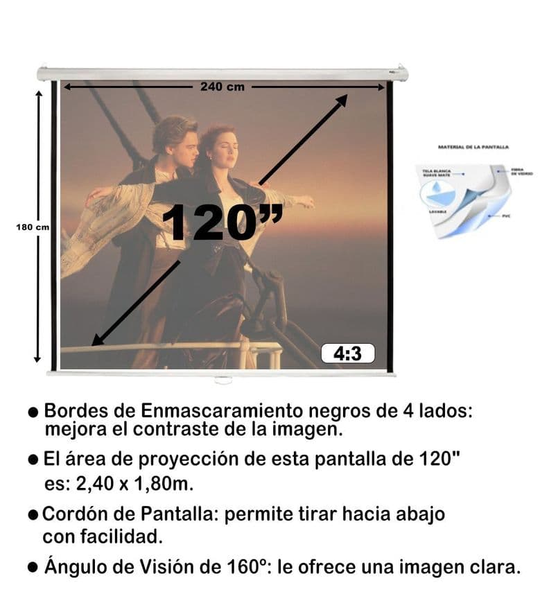 Telon Mural 2.40mx1.80m 4:3 120 pulg. para Benq MX825STH Blanco