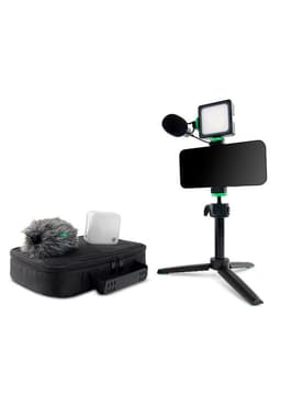 Kit Vlogger Mackie para Celulares O Camaras Dslr (Microfono Em93R +Luz Led+Gimbal+Estuche) EM-93MK Negro